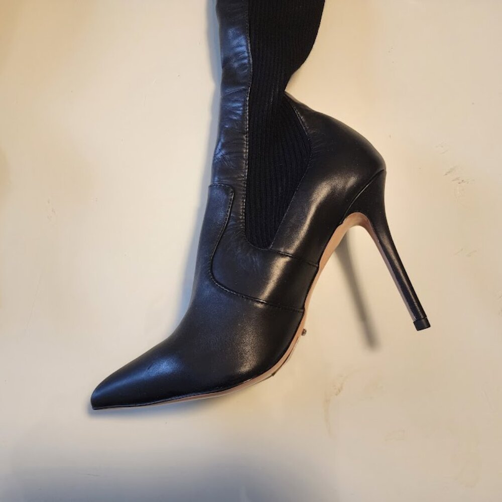 Tony Bianco Black Leather Thigh-High Stiletto Boots - Picture 4 of 13